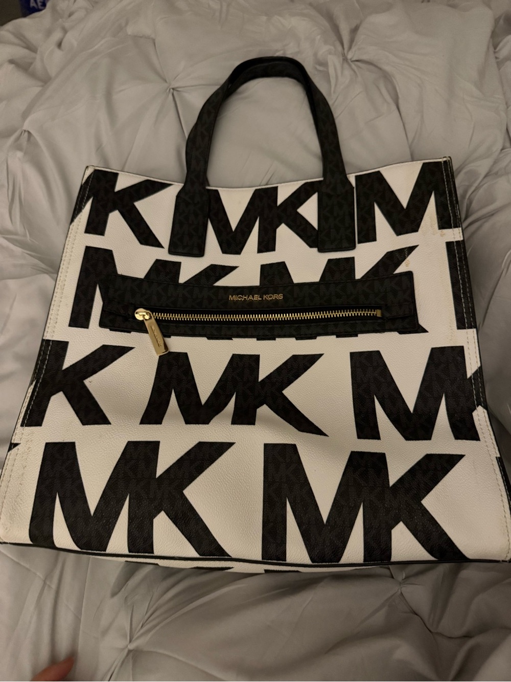 Michael Kors Black & White Signature Tote with Gold Hardware